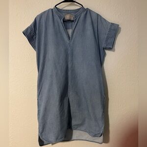 Everlane The Surplice Neck Jean Mini Dress W/Pockets Cap Sleeve Size 0